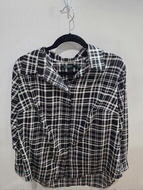 Lauren Ralph Lauren Black and White Plaid Casual Button-Down Shirt Size 2X
